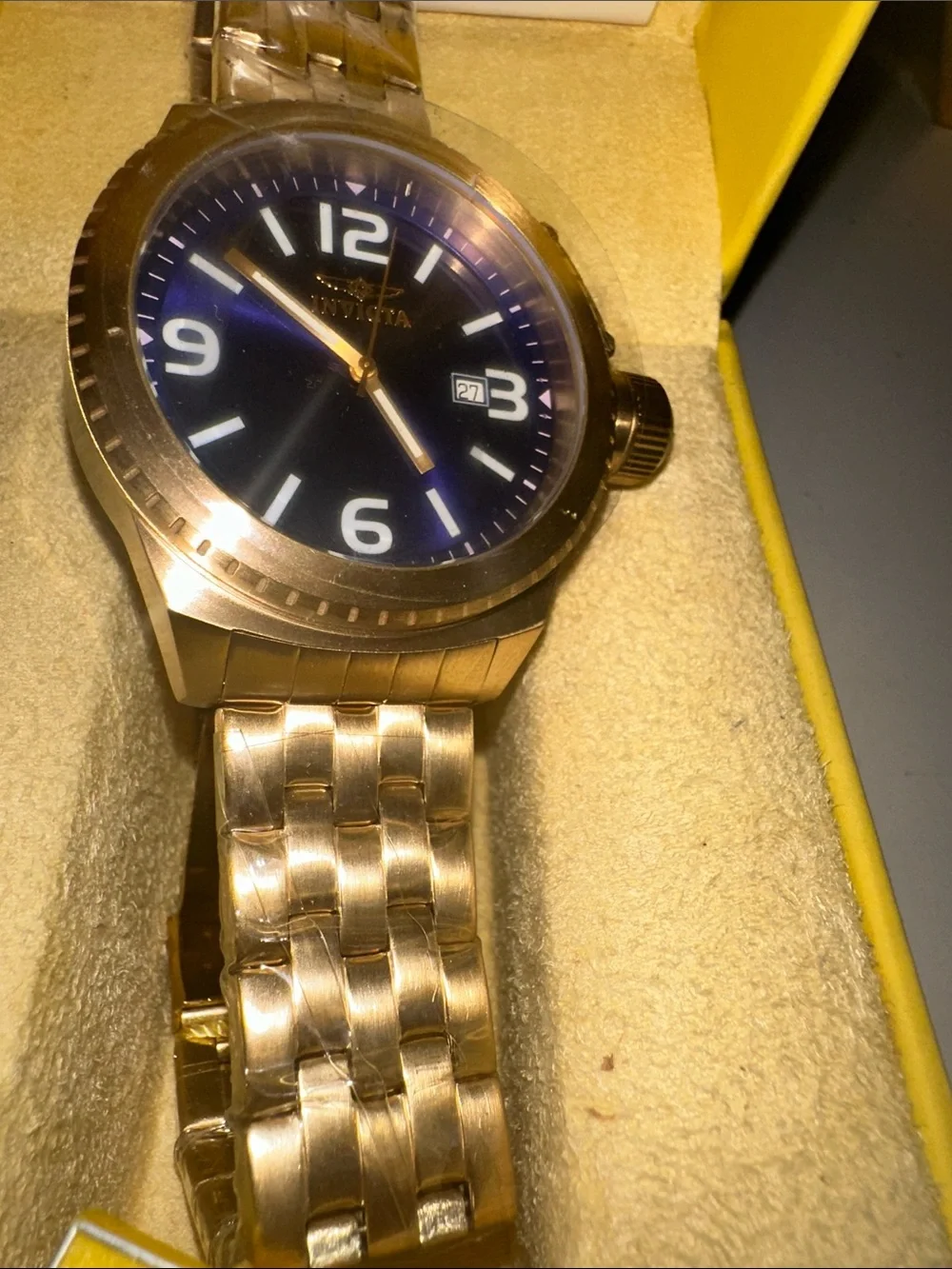 Invicta Gold watch, deep blue face